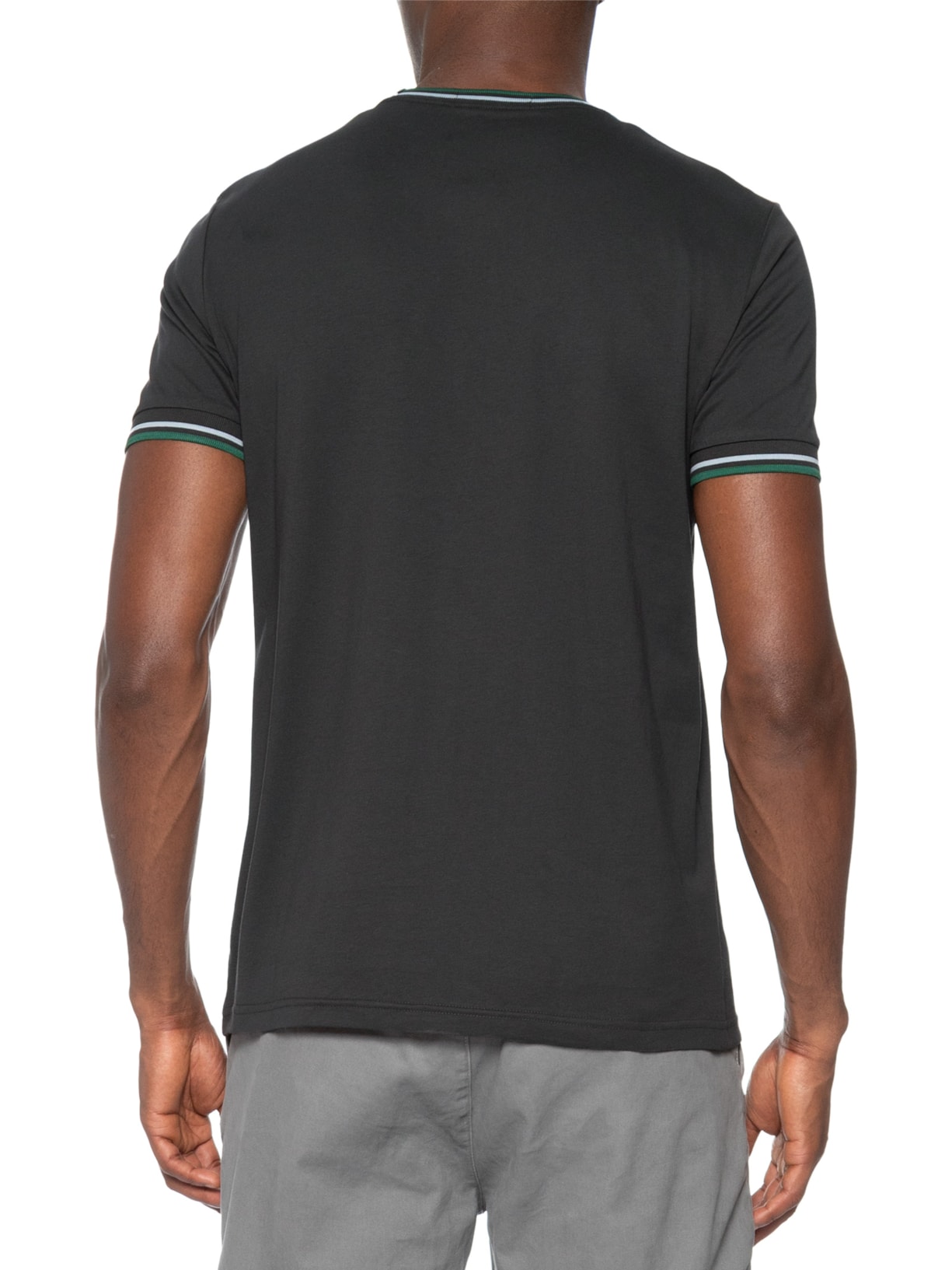 Camiseta Masculina Friso Duplo Regular Fit Em Algodão CInza Fred Perry