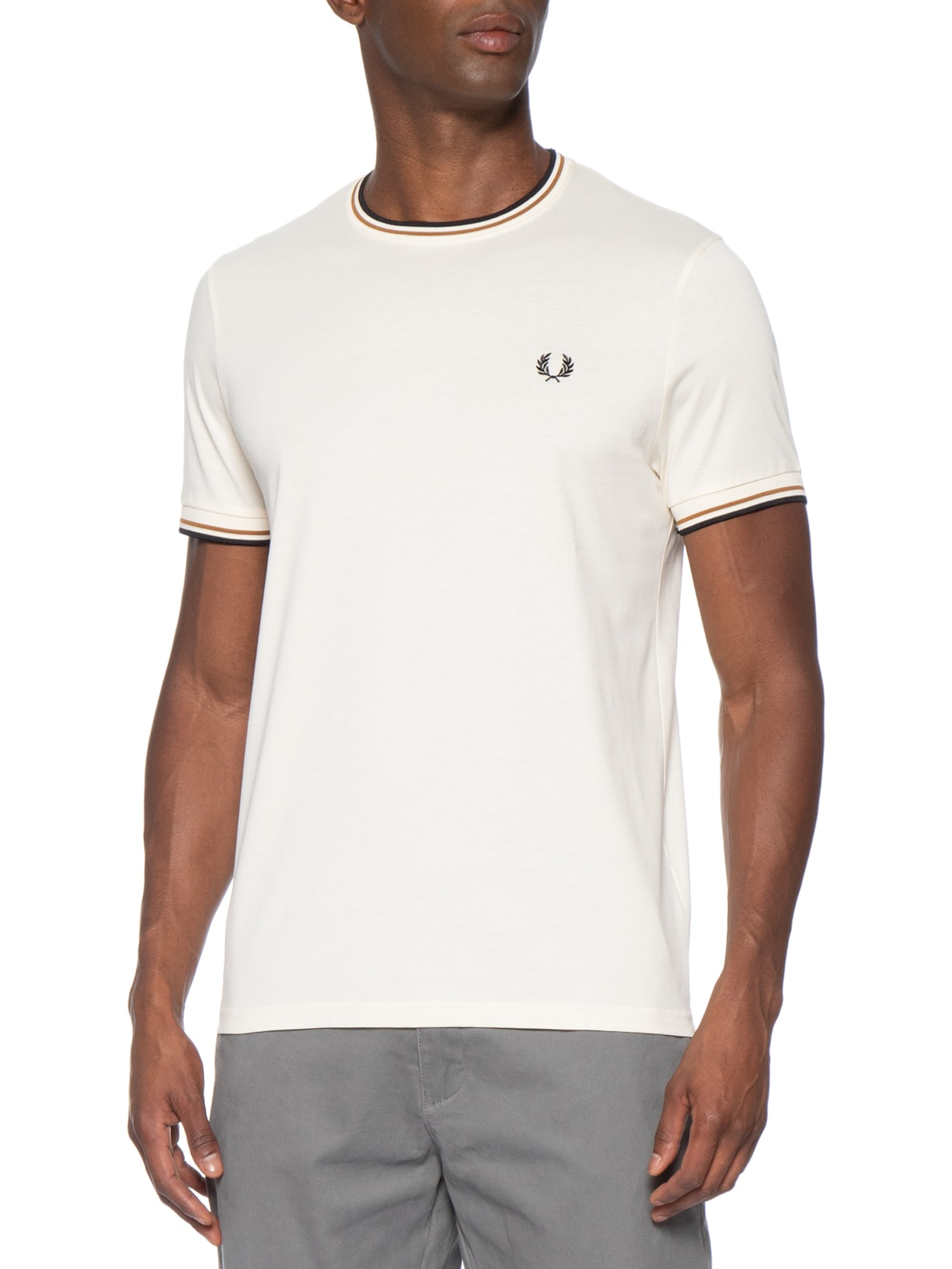Camiseta Masculina Friso Duplo Regular Fit Em Algodão Off White Fred Perry
