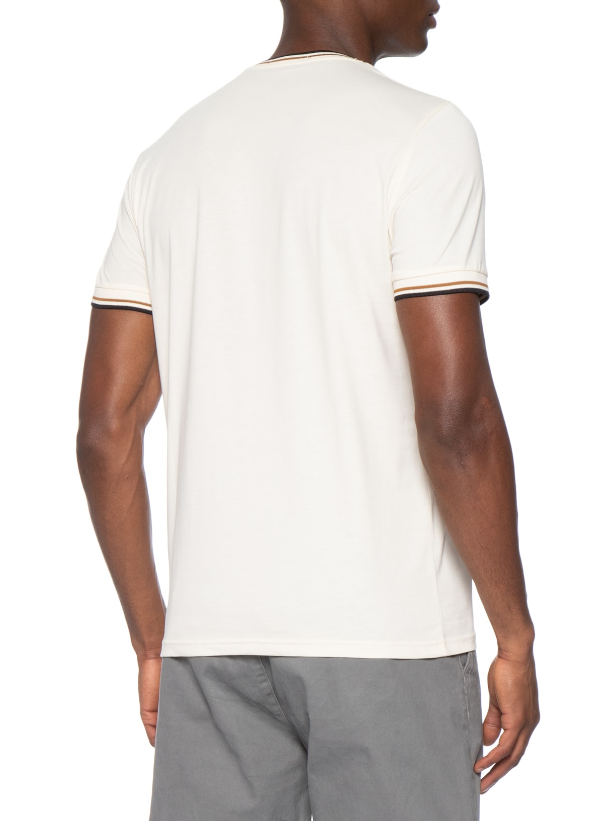 Camiseta Masculina Friso Duplo Regular Fit Em Algodão Off White Fred Perry