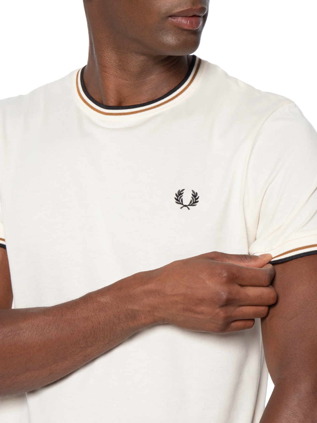 Camiseta Masculina Friso Duplo Regular Fit Em Algodão Off White Fred Perry