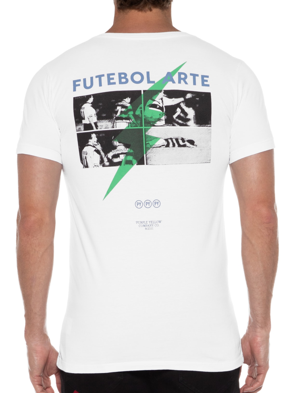 Camiseta Masculina Futebol Arte Branca Purple Yellow