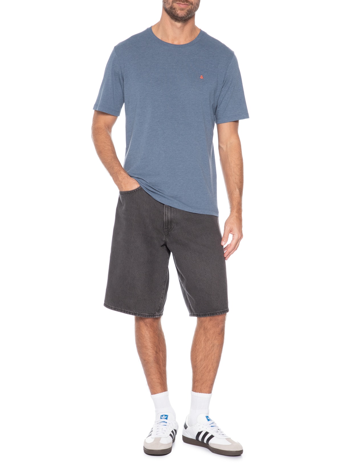 Camiseta Masculina Gola Careca Algodão Orgânica Azul Jack & Jones