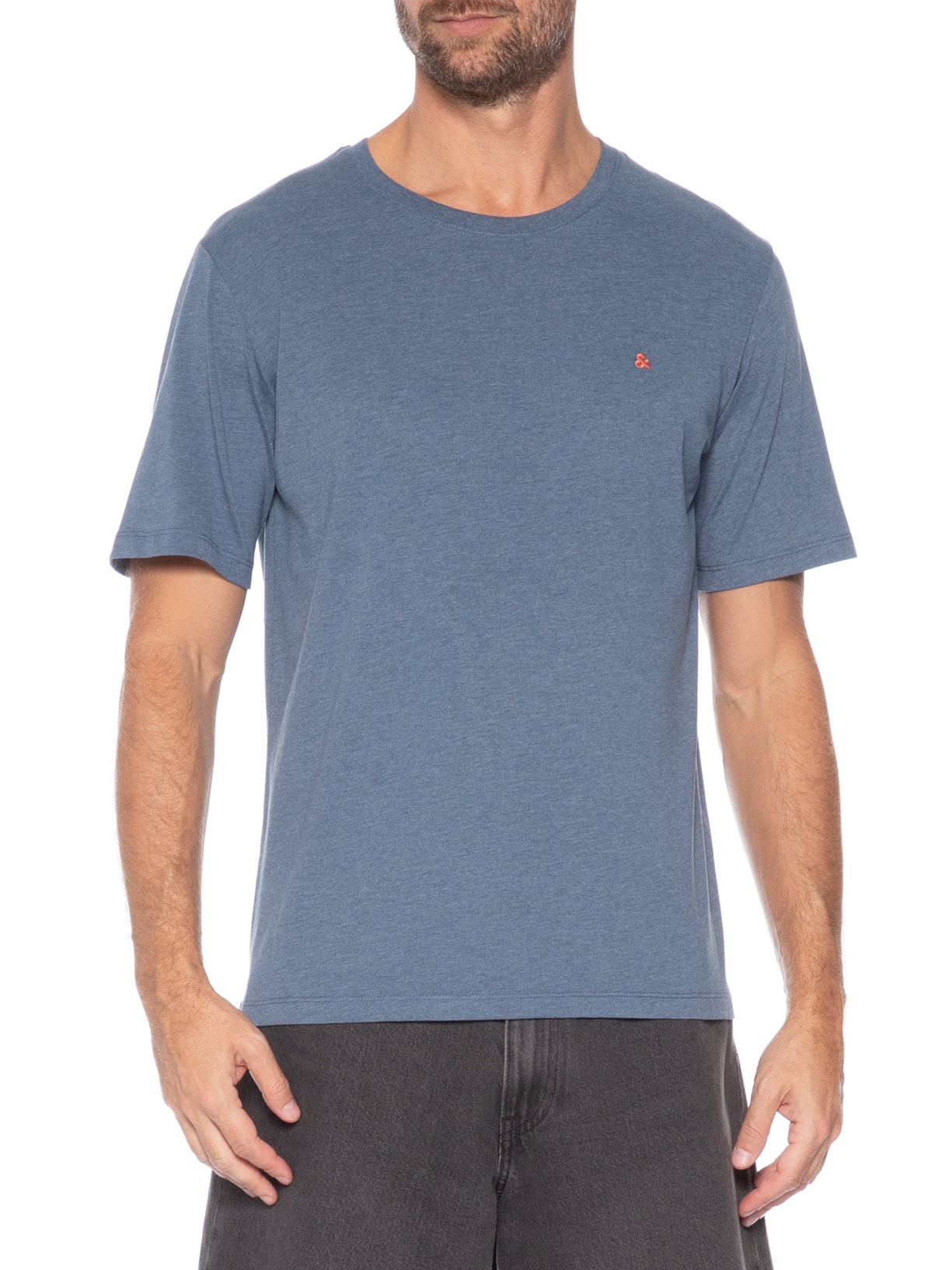 Camiseta Masculina Gola Careca Algodão Orgânica Azul Jack & Jones