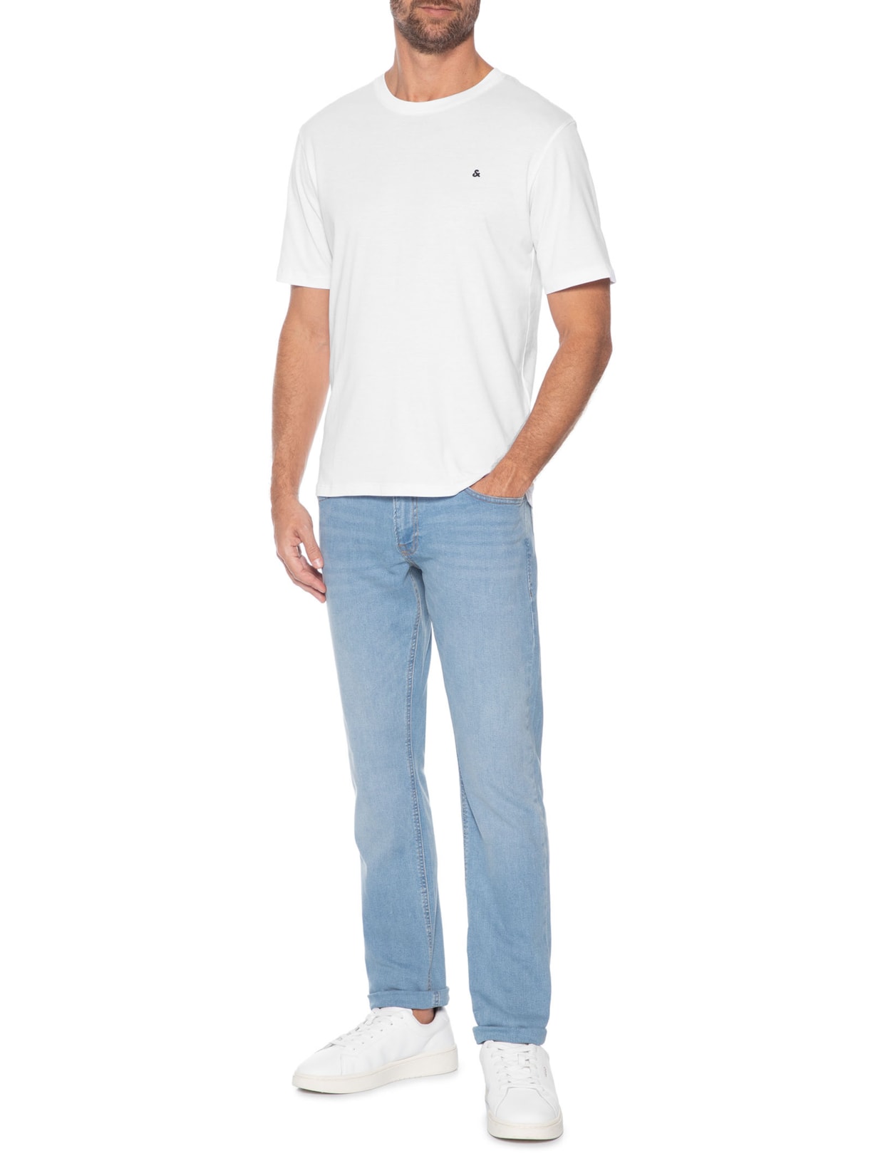 Camiseta Masculina Gola Careca Algodão Orgânica Branco Jack & Jones