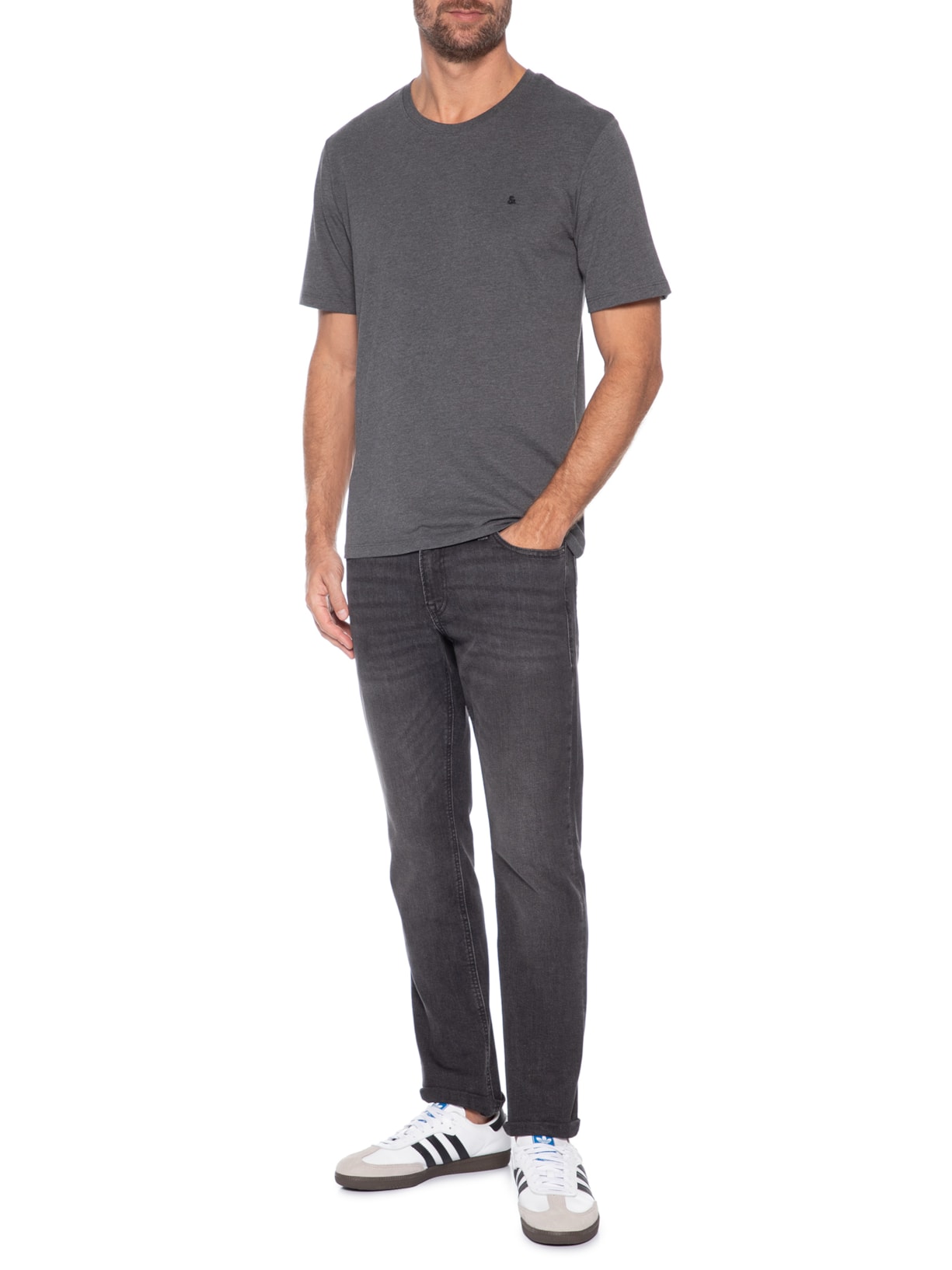 Camiseta Masculina Gola Careca Algodão Orgânica Cinza Jack & Jones