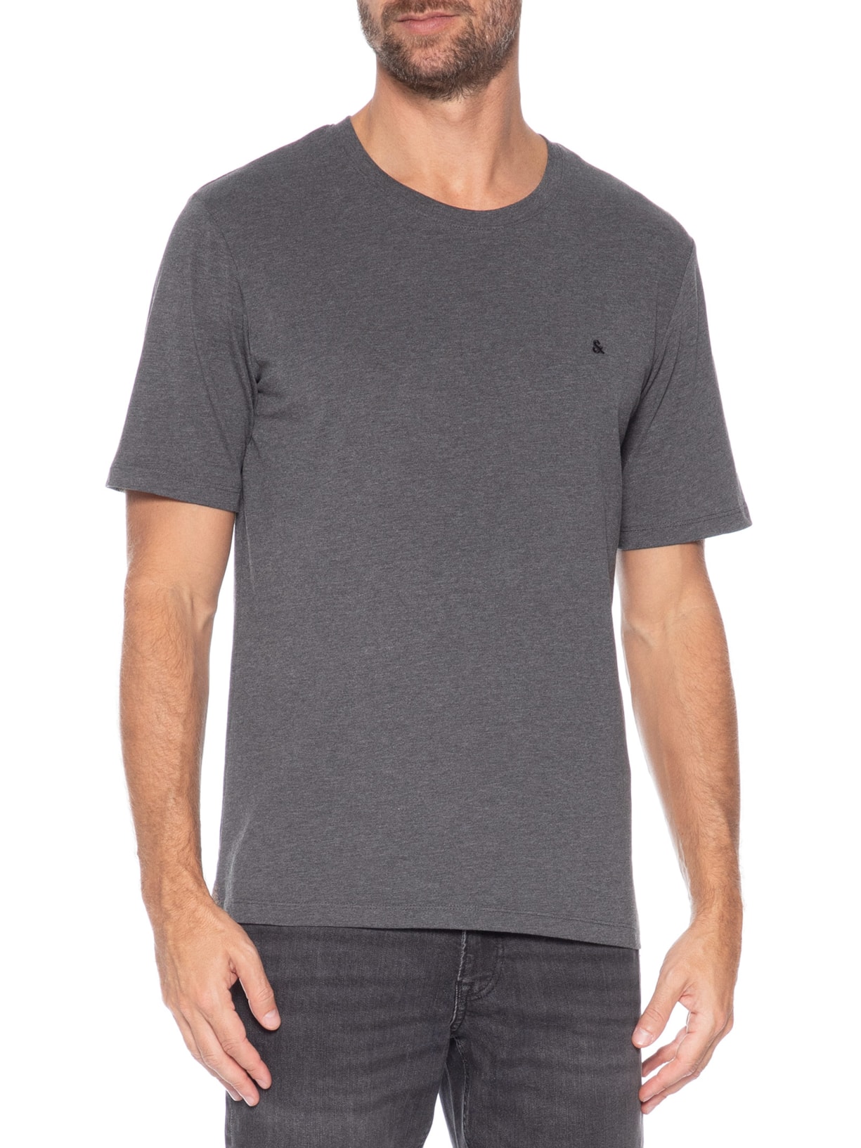 Camiseta Masculina Gola Careca Algodão Orgânica Cinza Jack & Jones