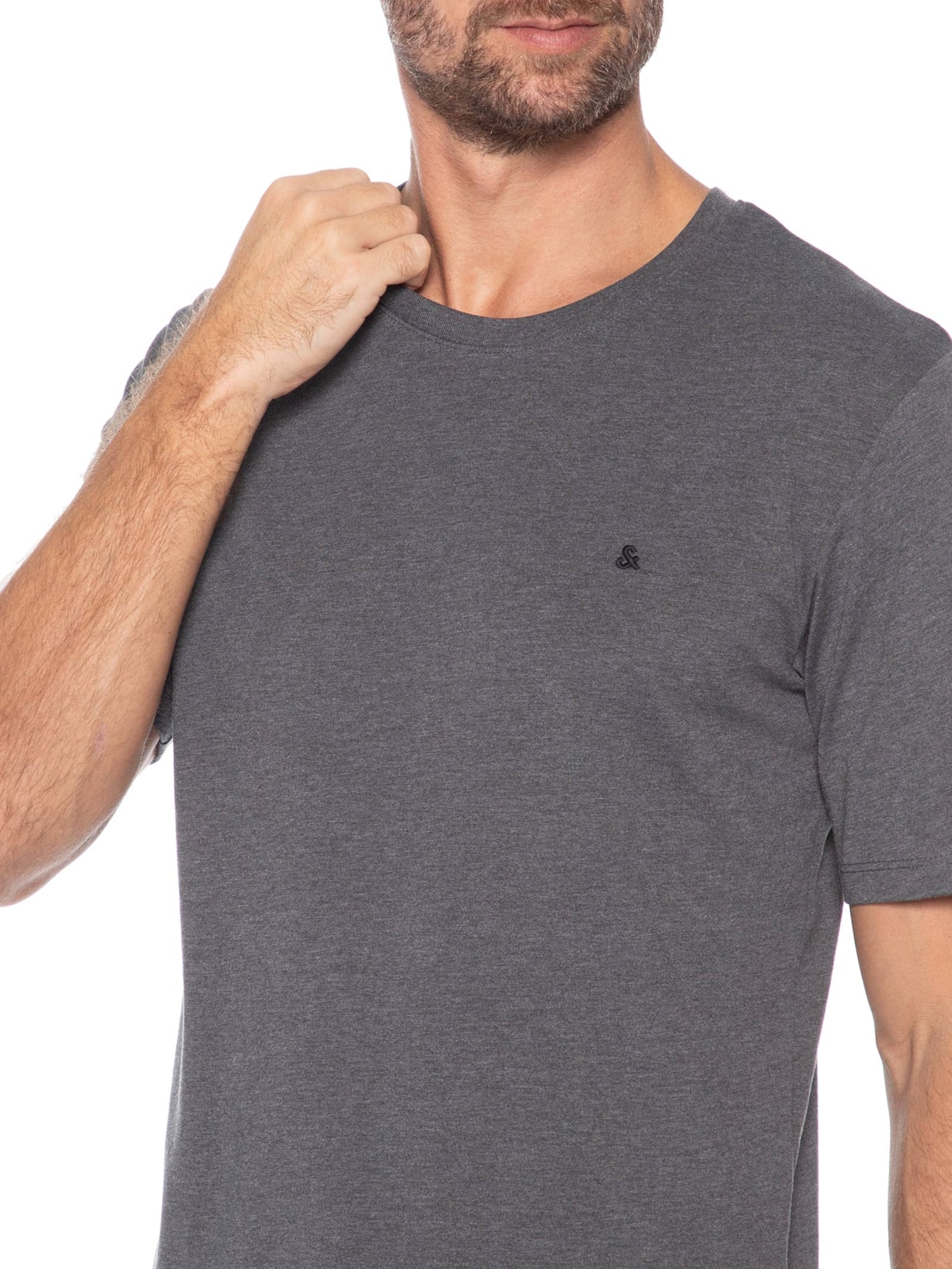 Camiseta Masculina Gola Careca Algodão Orgânica Cinza Jack & Jones