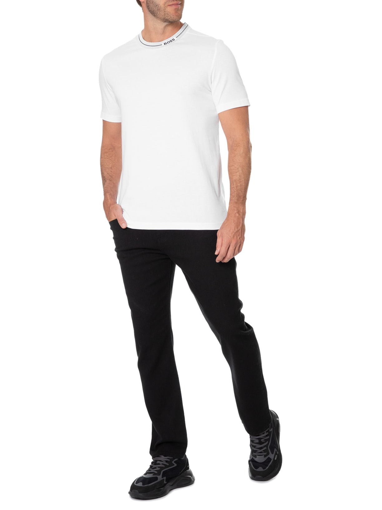 Camiseta Masculina Gola Careca Branco Boss