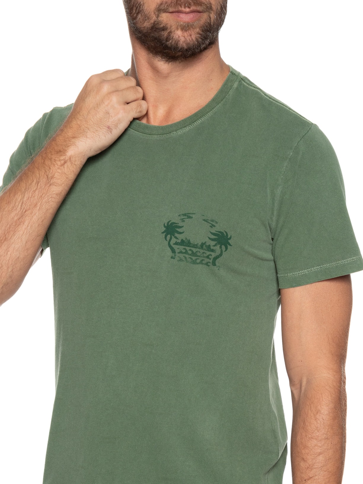Camiseta Masculina Gola Careca Com Estampa De Coqueiro Verde '2 Essential