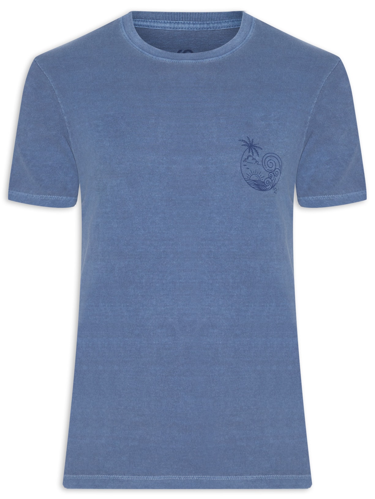 Camiseta Masculina Gola Careca Com Estampa Sol E Mar - Azul