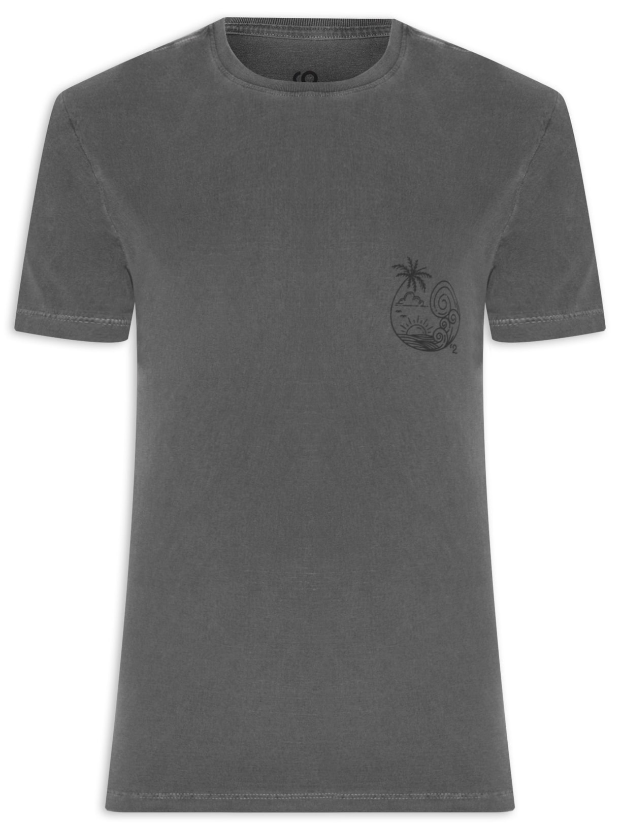 Camiseta Masculina Gola Careca Com Estampa Sol E Mar - Cinza