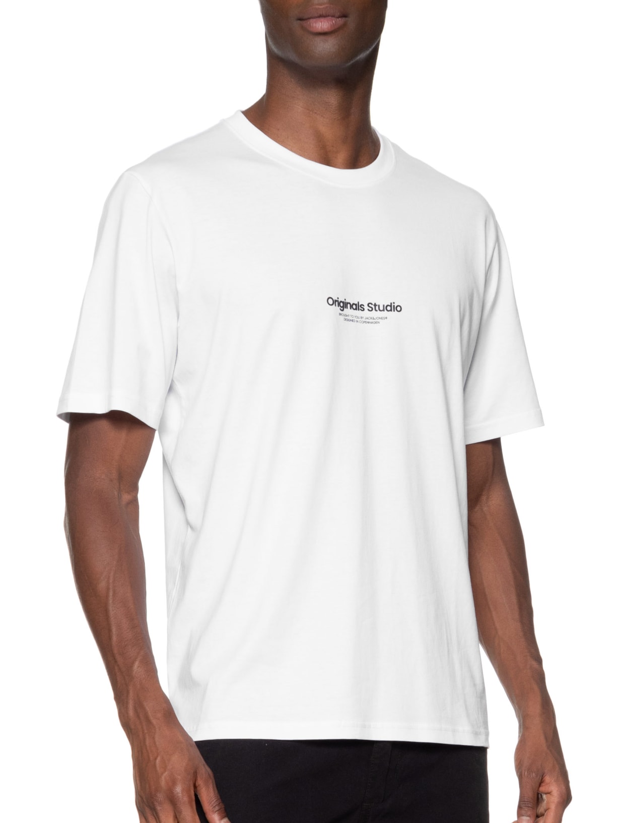 Camiseta Masculina Gola Careca Em Algodão Branco Jack & Jones