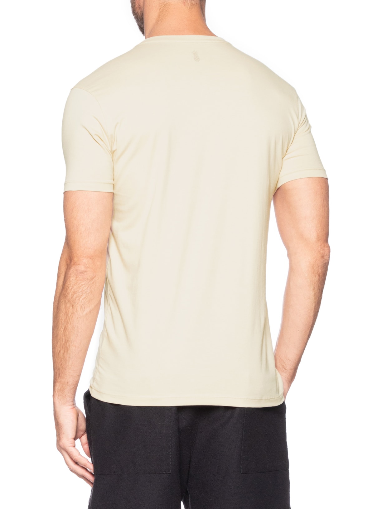 Camiseta Masculina Gola Careca Em Algodão Egípcio Bege Pineapple