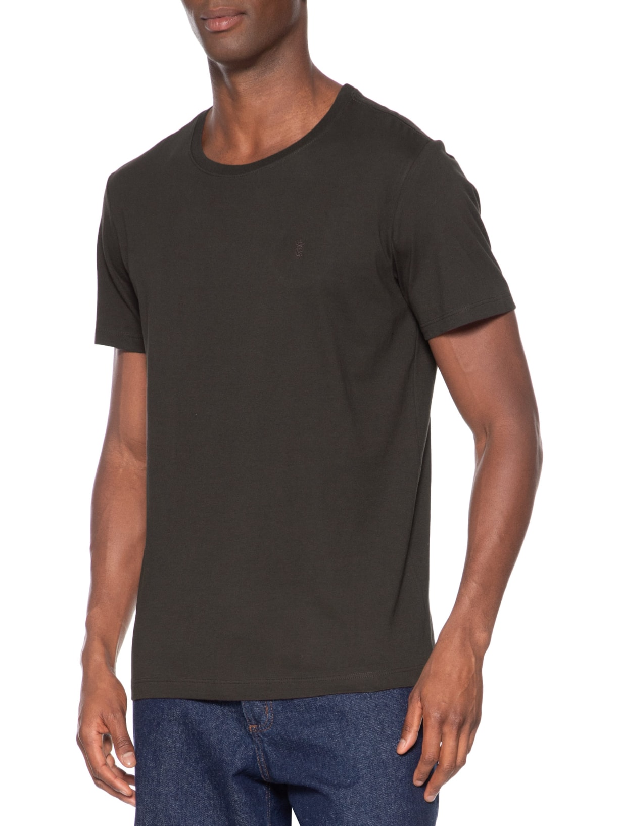 Camiseta Masculina Gola Careca Em Algodão Pima Marrom Sergio K