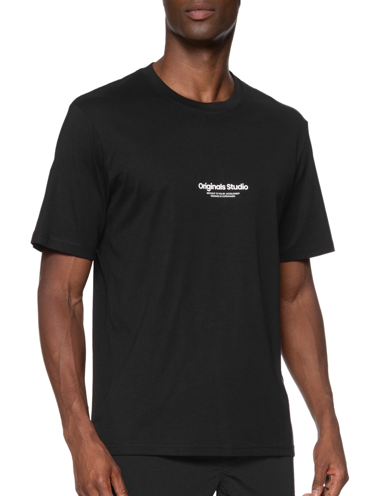 Camiseta Masculina Gola Careca Em Algodão Preto Jack & Jones