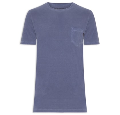 Camiseta Masculina Gola Careca Estonada Com Bolso  - Azul