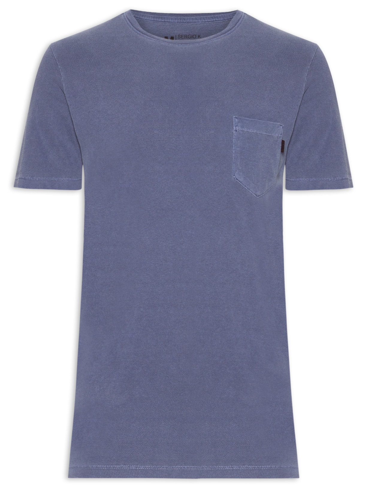 Camiseta Masculina Gola Careca Estonada Com Bolso - Azul