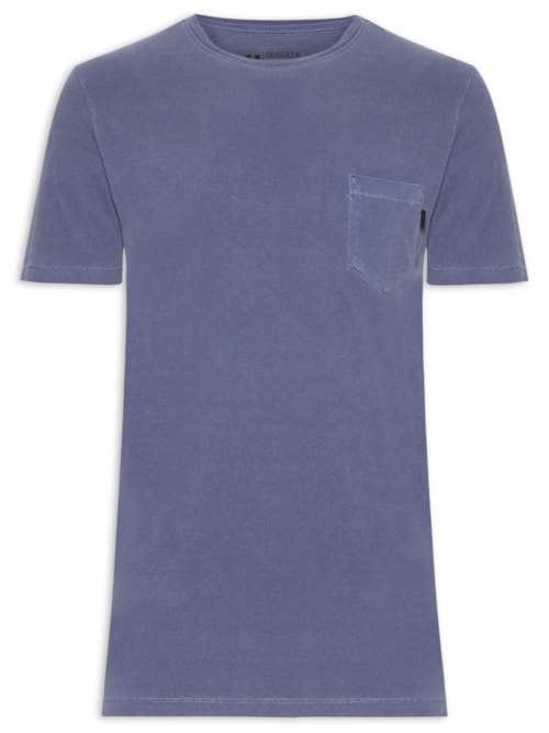 Camiseta Masculina Gola Careca Estonada Com Bolso - Azul