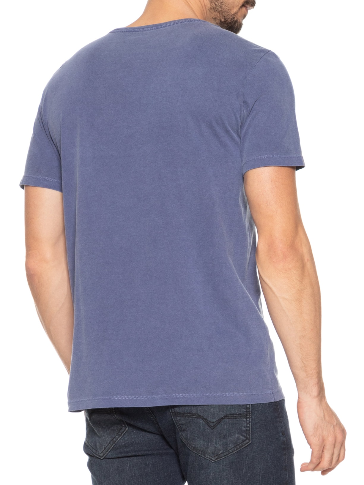 Camiseta Masculina Gola Careca Estonada Com Bolso  Azul Sergio K