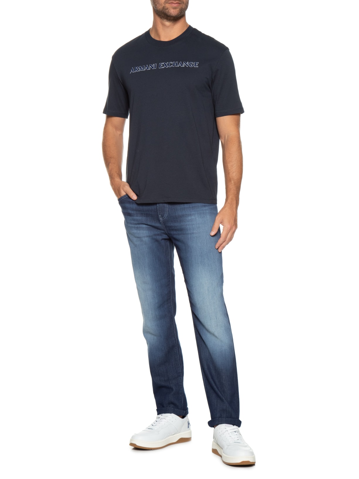 Camiseta Masculina Gola Careca Manga Curta Azul Armani Exchange