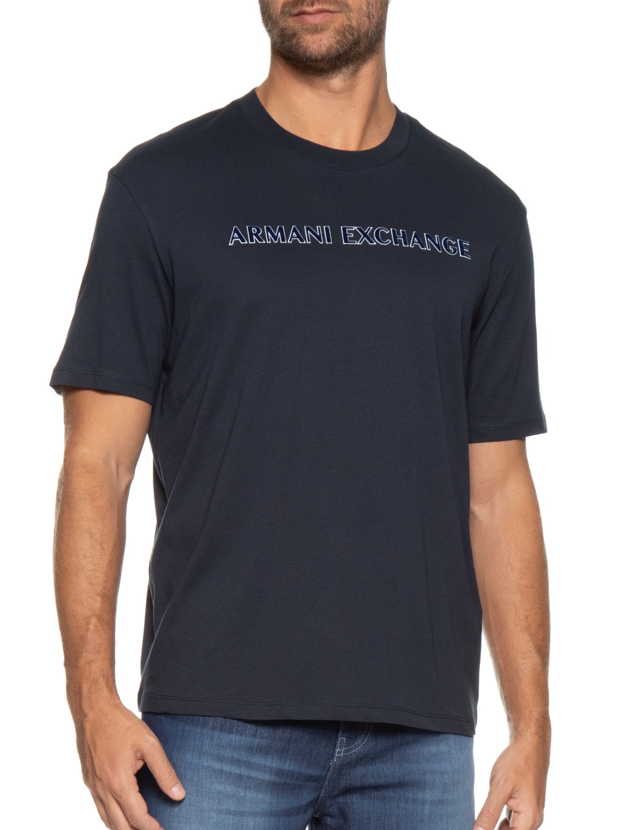 Camiseta Masculina Gola Careca Manga Curta Azul Armani Exchange