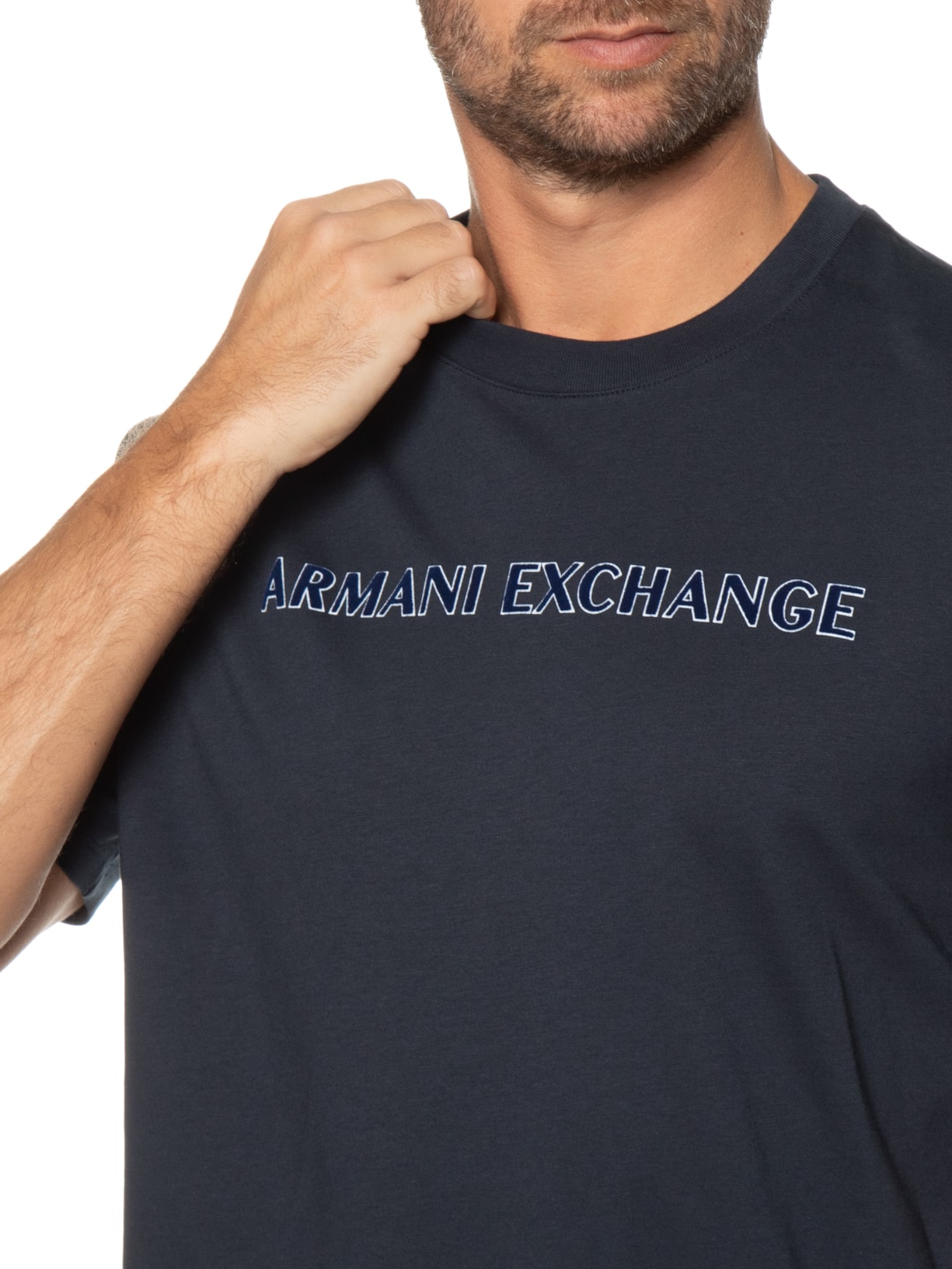 Camiseta Masculina Gola Careca Manga Curta Azul Armani Exchange