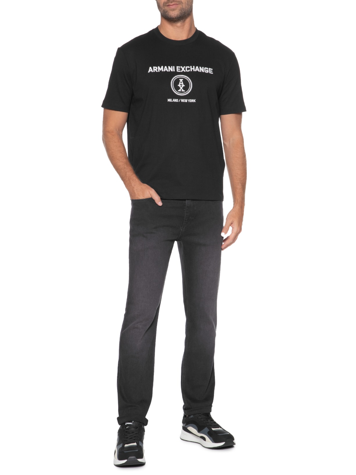 Camiseta Masculina Gola Careca Manga Curta Preto Armani Exchange