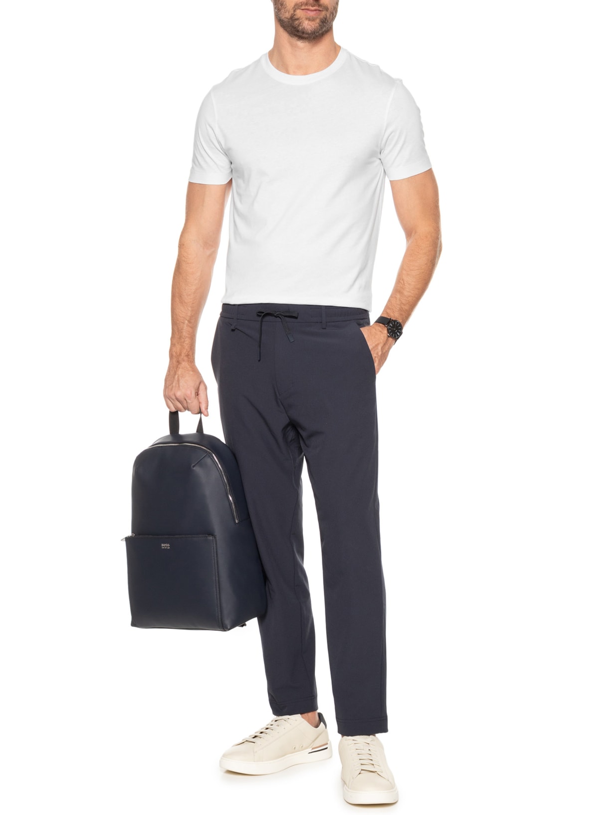 Camiseta Masculina Gola Careca Manga Curta Taut Collab David Beckham Branco Boss