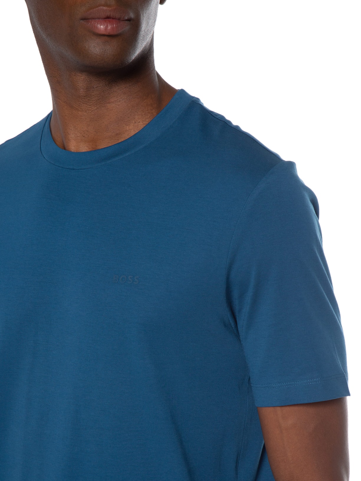 Camiseta Masculina Gola Careca Manga Curta Thompson 01 Azul Acinzentado Boss