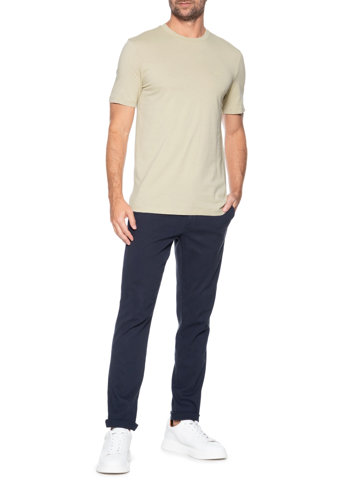 Camiseta Masculina Gola Careca Manga Curta Thompson 01 Bege Boss