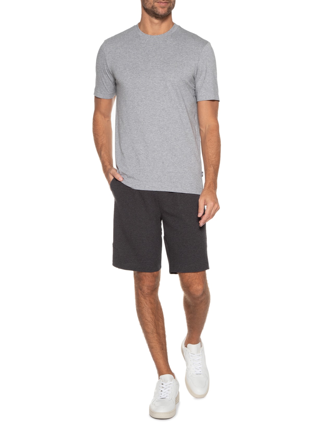 Camiseta Masculina Gola Careca Manga Curta Thompson 01 Cinza Boss
