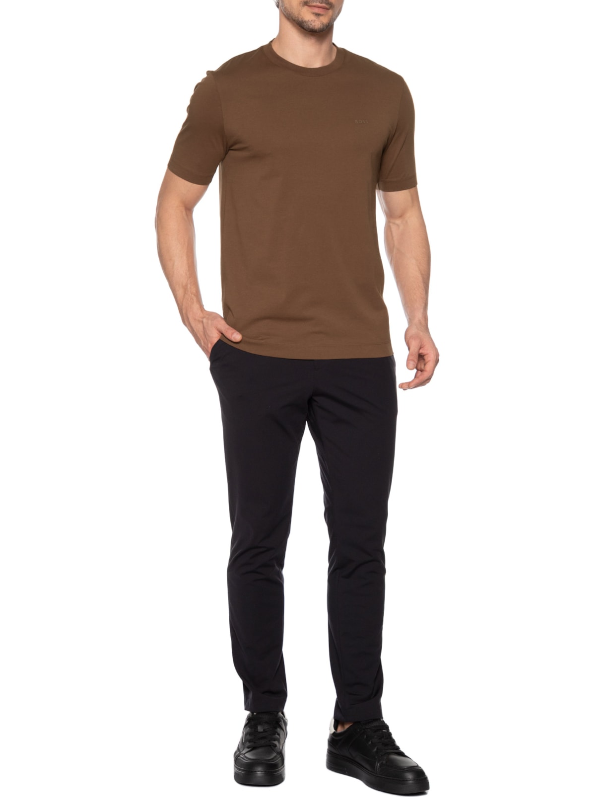 Camiseta Masculina Gola Careca Manga Curta Thompson 01 Marrom Boss