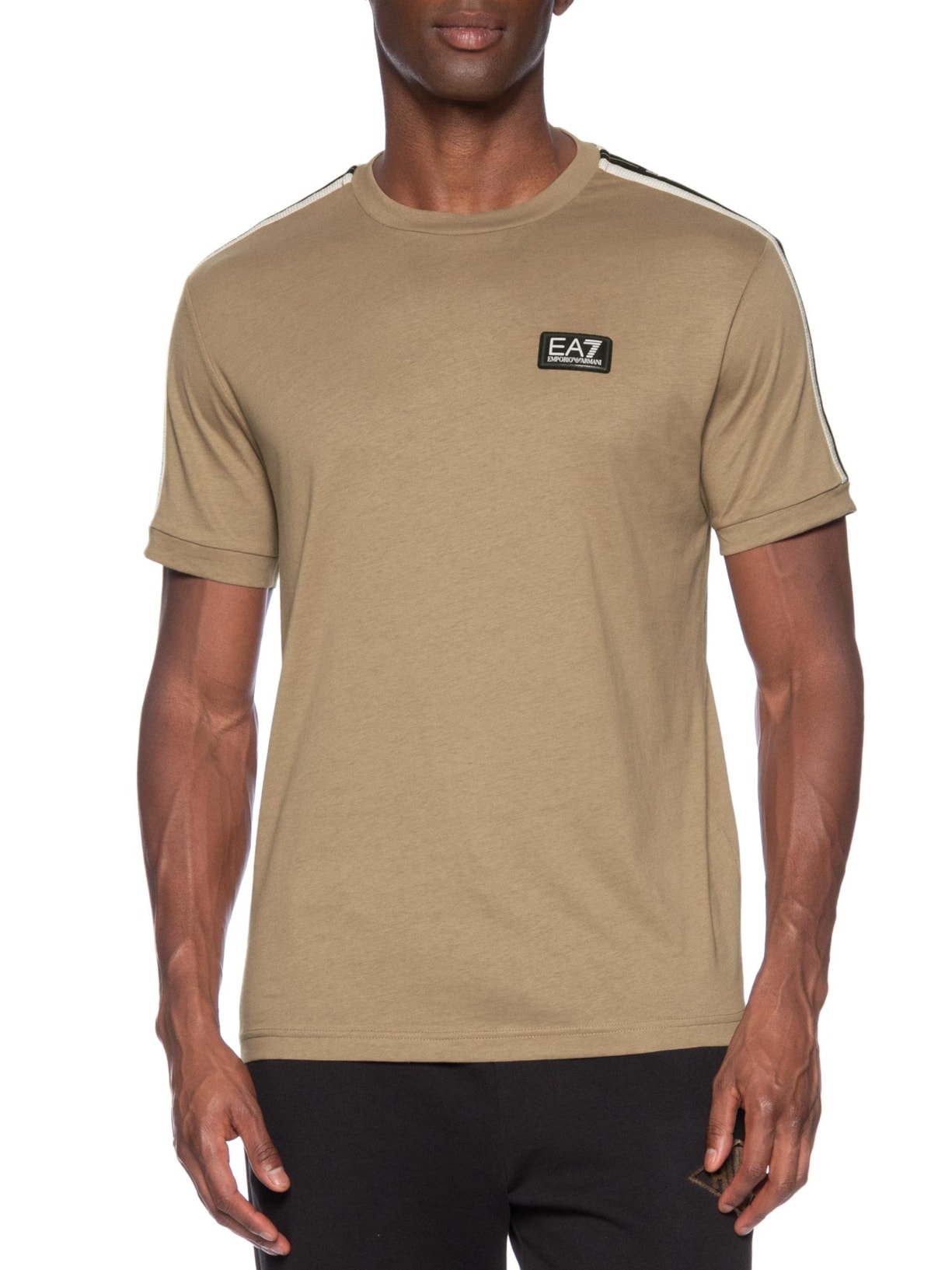 Camiseta Masculina Gola Careca Slim Fit Train Logo Series Bege Ea7 Emporio Armani