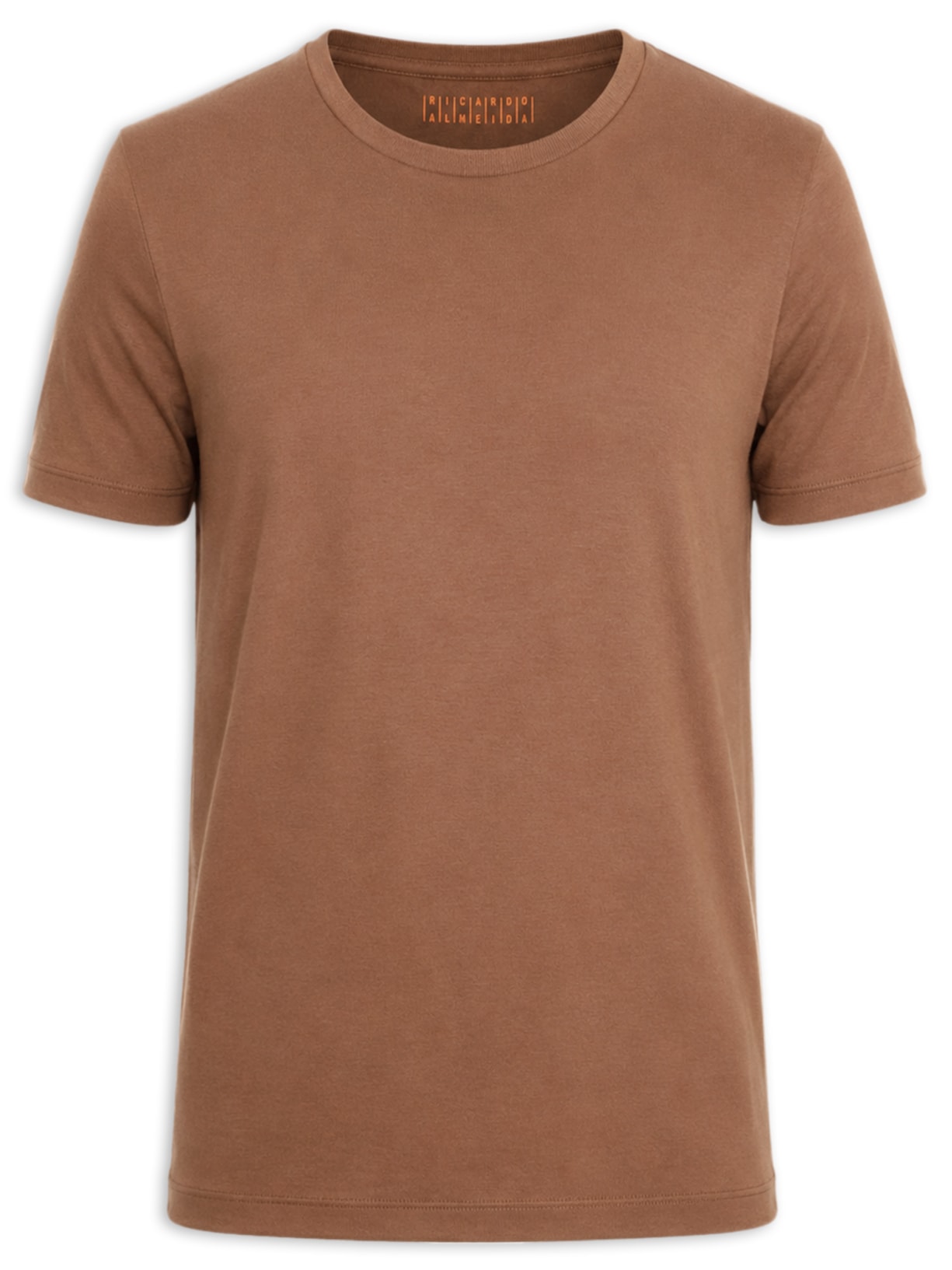 Camiseta Masculina Gola Cruzada Em Algodão Pima Marrom Ricardo Almeida
