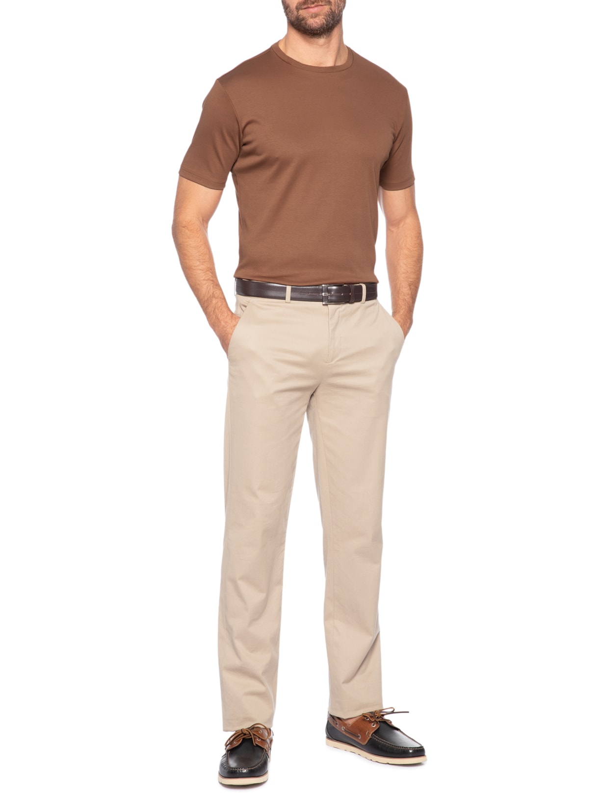 Camiseta Masculina Gola Cruzada Em Algodão Pima Marrom Ricardo Almeida