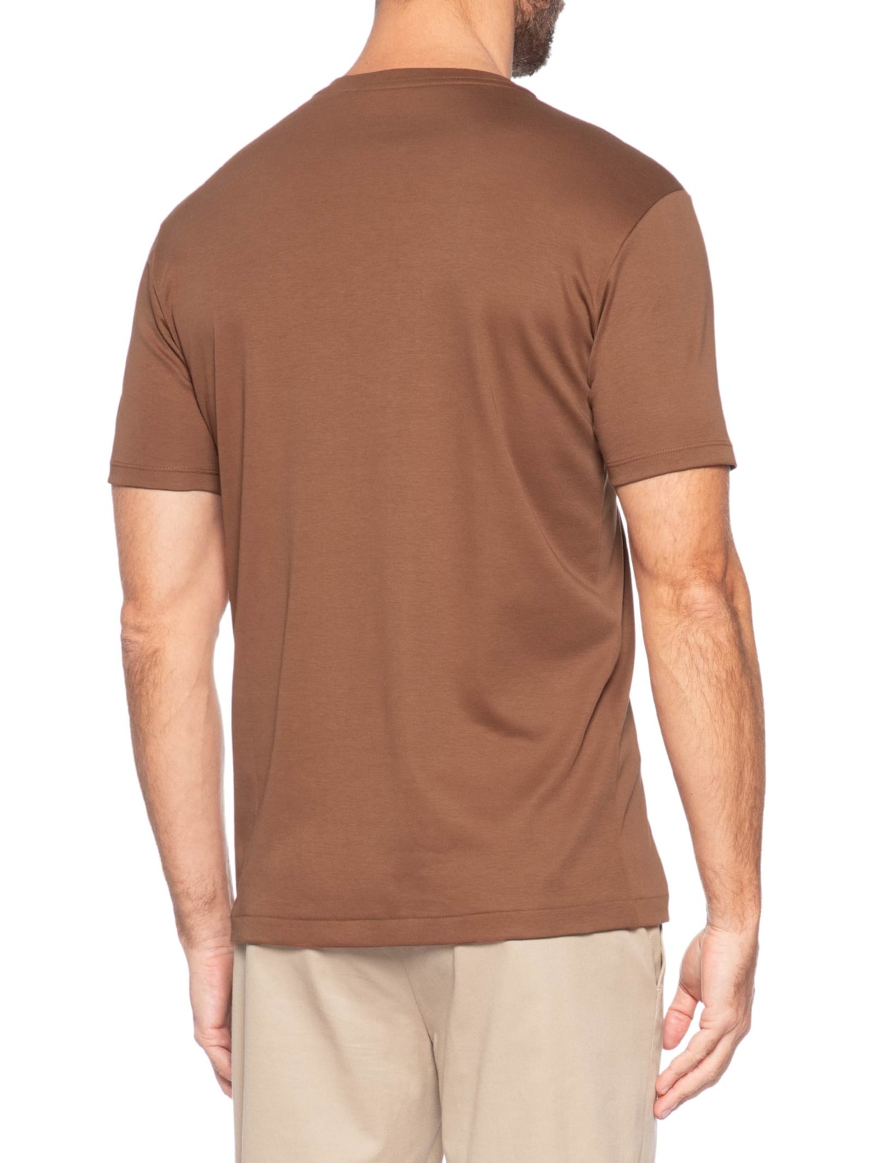 Camiseta Masculina Gola Cruzada Em Algodão Pima Marrom Ricardo Almeida