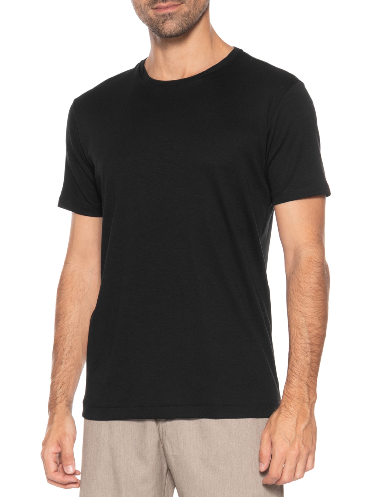 Camiseta Masculina Gola Cruzada Em Algodão Pima Preto Ricardo Almeida
