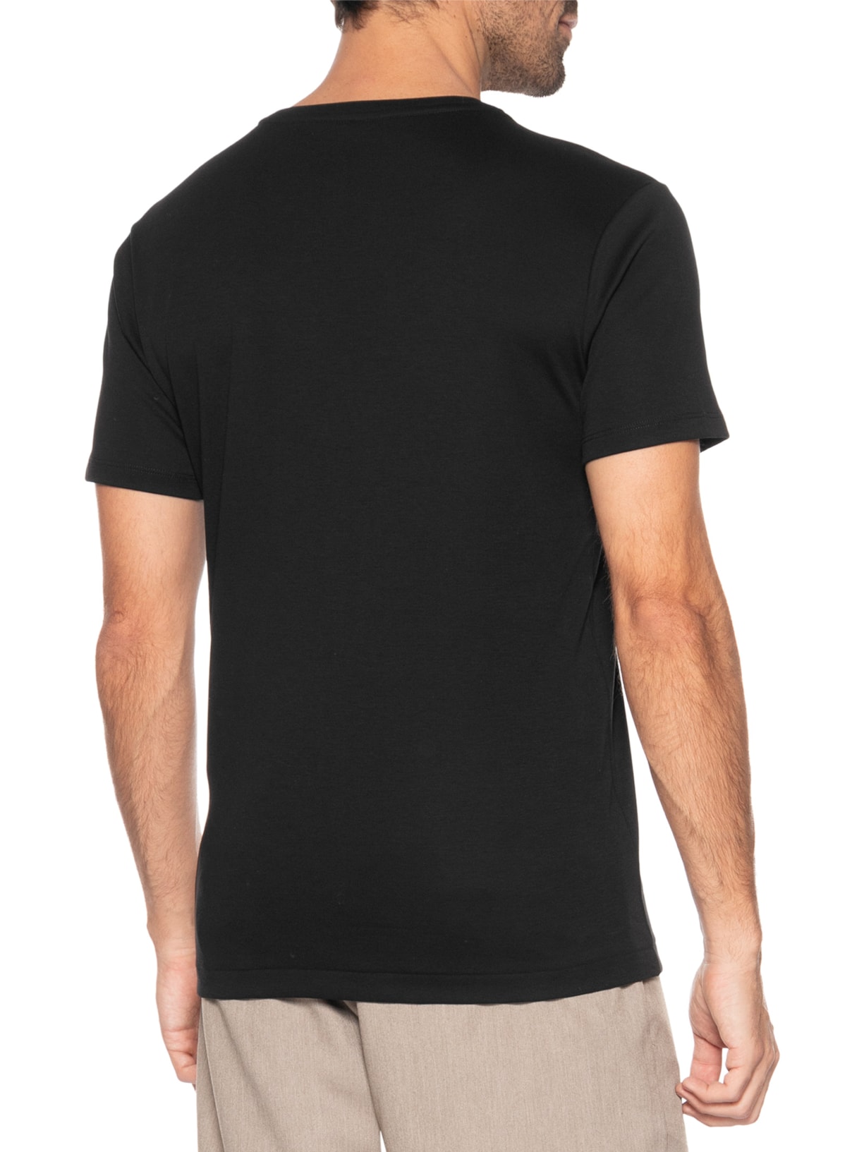 Camiseta Masculina Gola Cruzada Em Algodão Pima Preto Ricardo Almeida