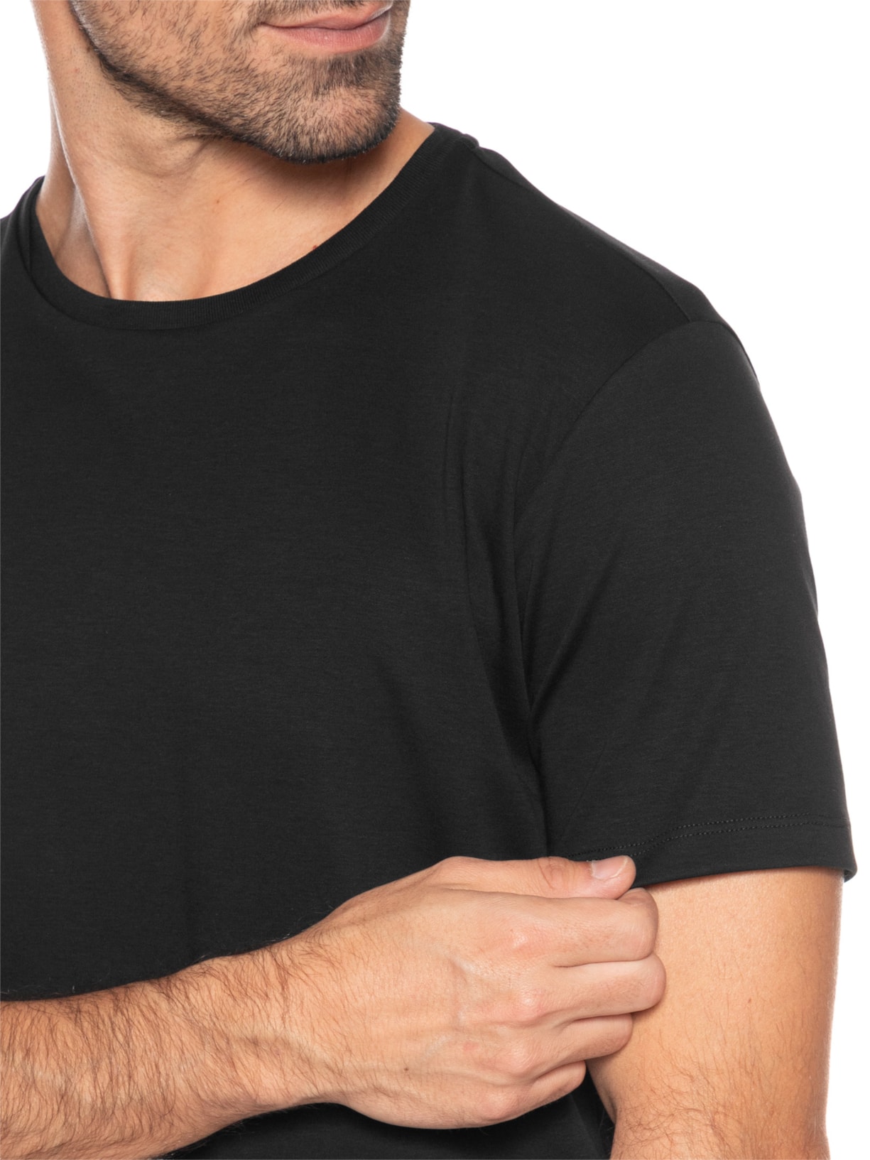 Camiseta Masculina Gola Cruzada Em Algodão Pima Preto Ricardo Almeida