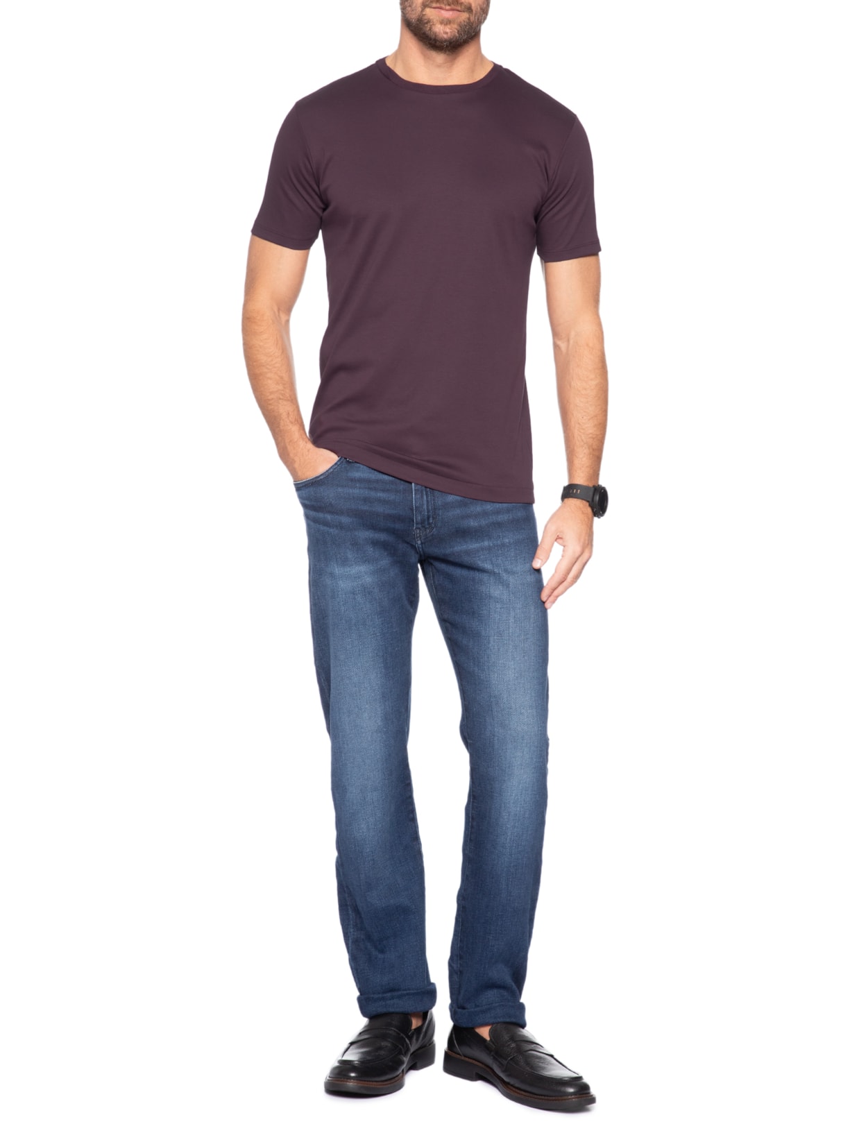 Camiseta Masculina Gola Cruzada Em Algodão Pima Roxo Ricardo Almeida