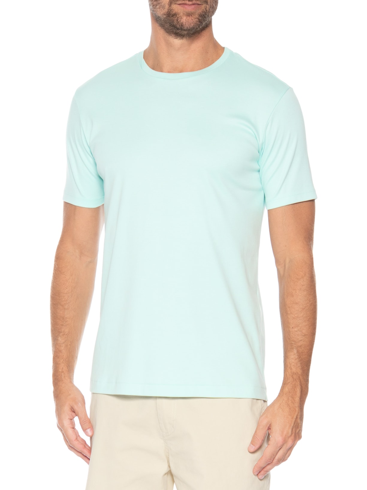 Camiseta Masculina Gola Cruzada Em Algodão Pima Verde Ricardo Almeida