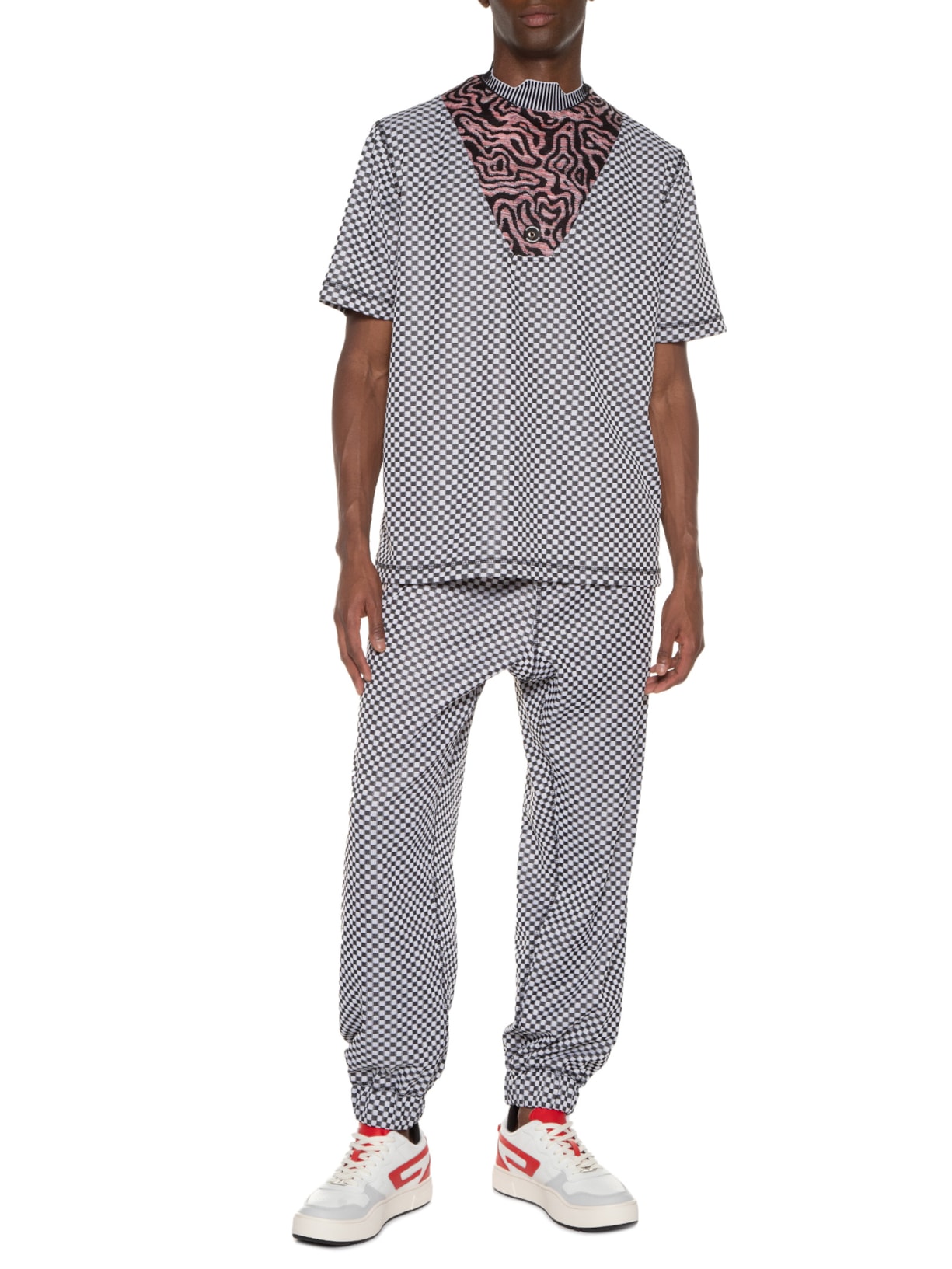 Camiseta Masculina Gola Knit Malha Quadriculada Branco À La Garçonne