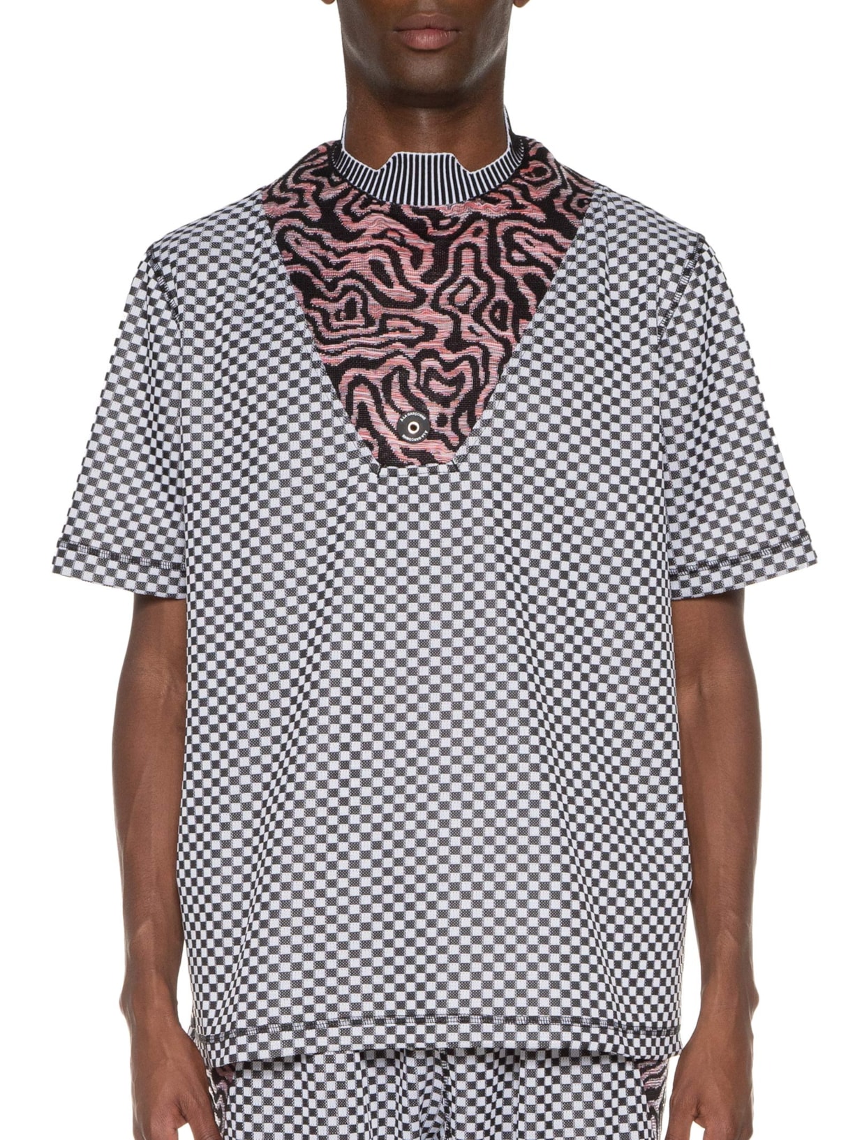 Camiseta Masculina Gola Knit Malha Quadriculada Branco À La Garçonne