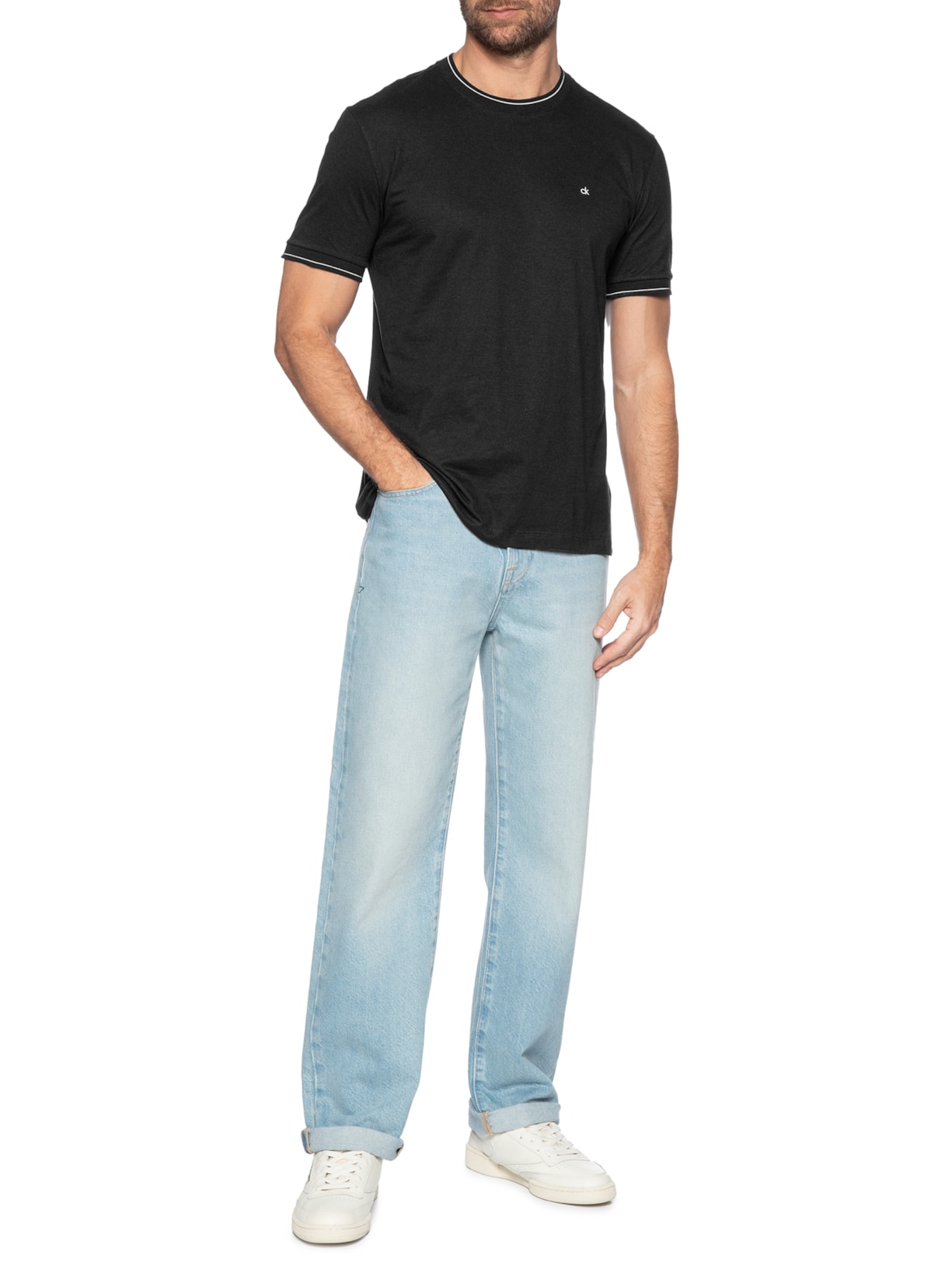 Camiseta Masculina Gola Punho Friso Preto Calvin Klein - White Label