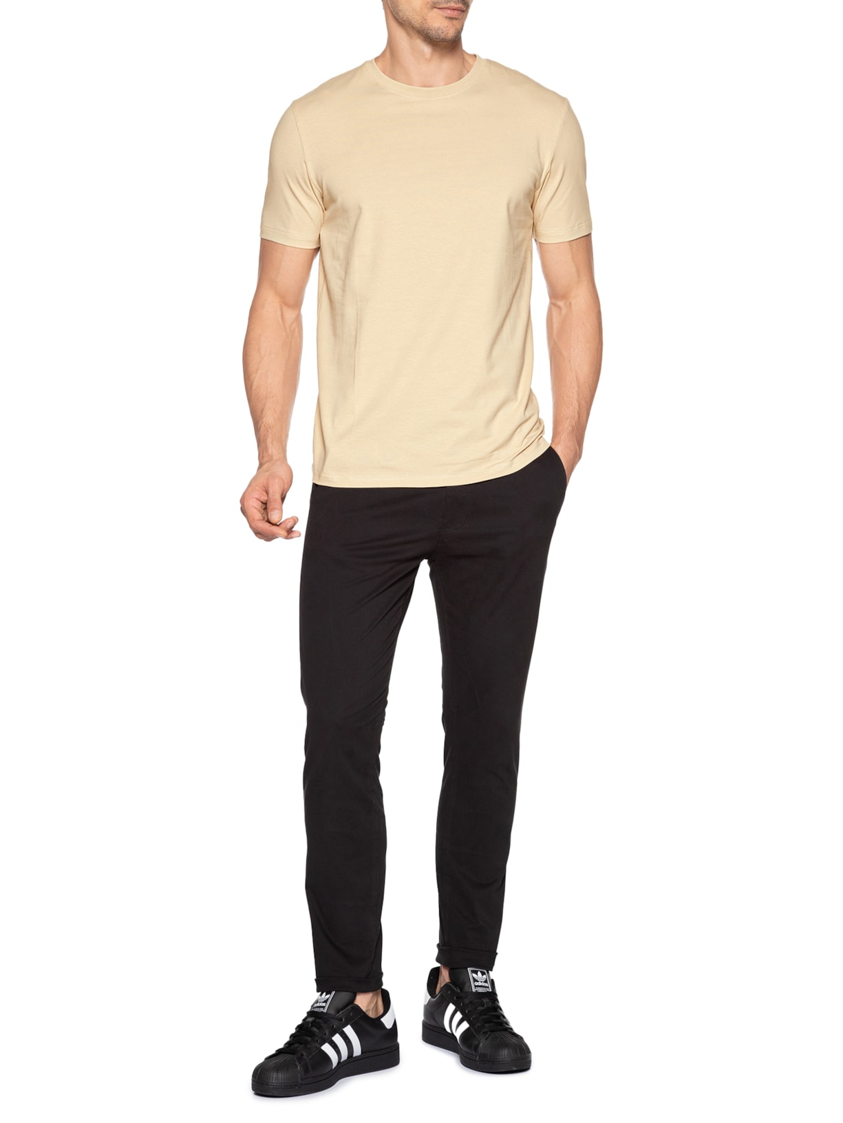 Camiseta Masculina Gola Redonda Bege Basiq Men