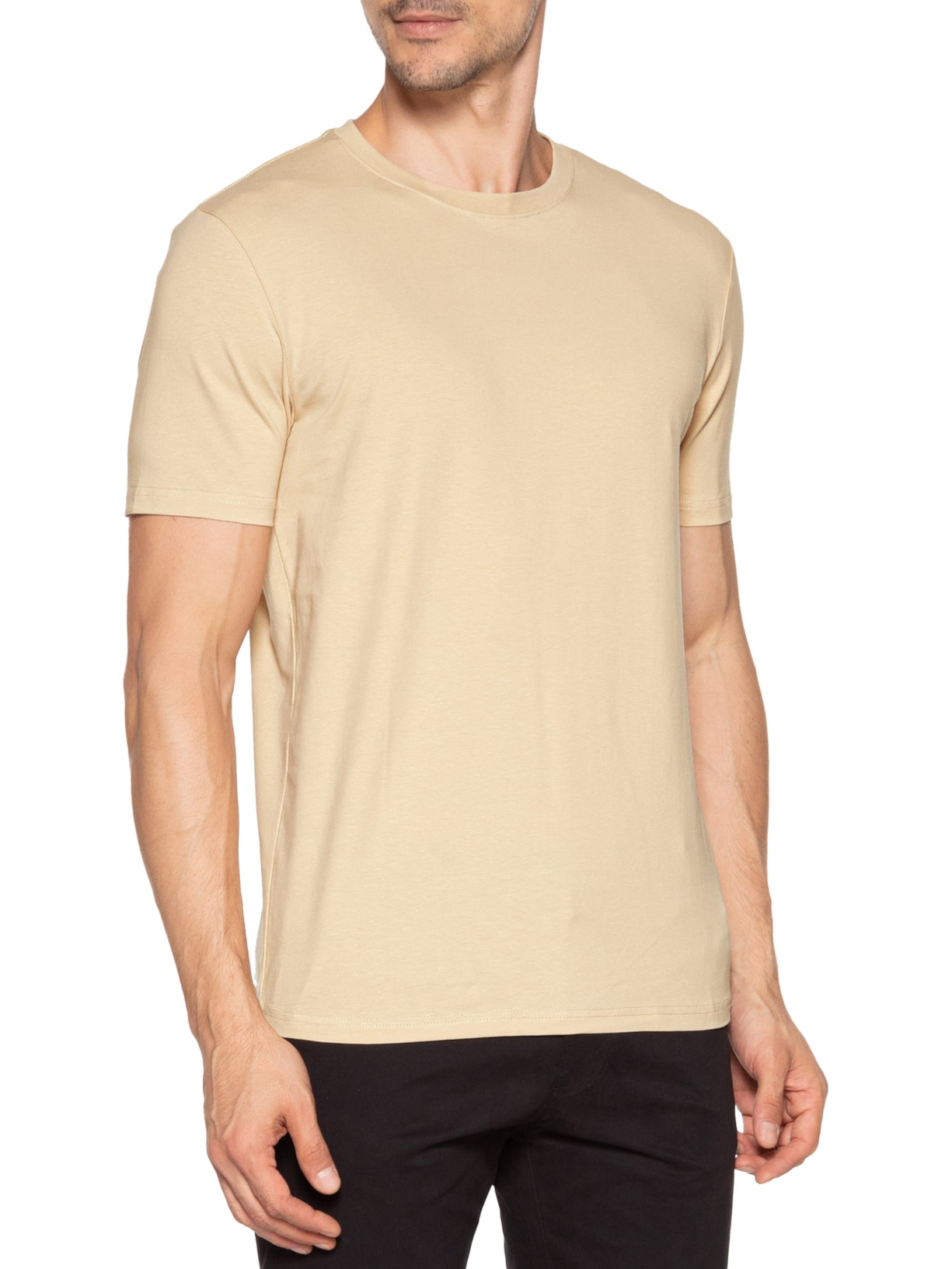 Camiseta Masculina Gola Redonda Bege Basiq Men