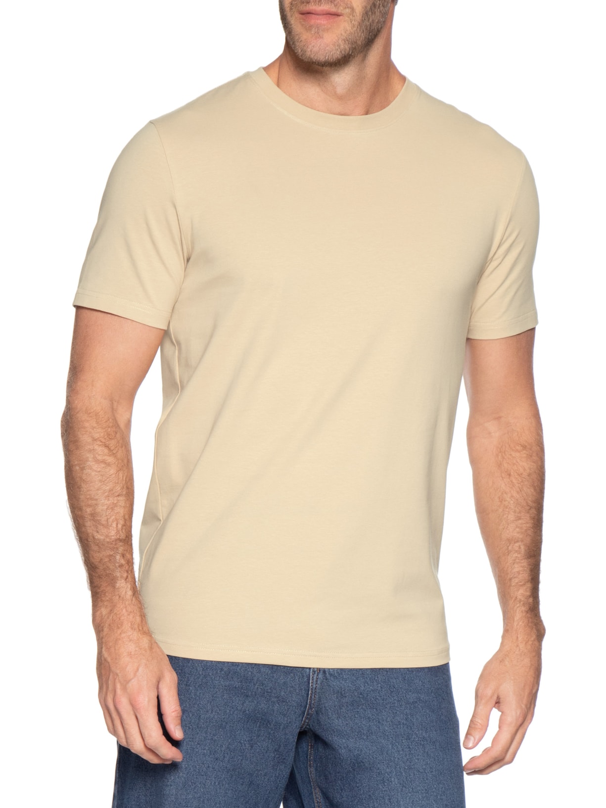 Camiseta Masculina Gola Redonda Bege Basiq Men