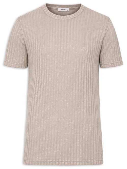 Camiseta Masculina Gola Redonda Com Textura - Bege