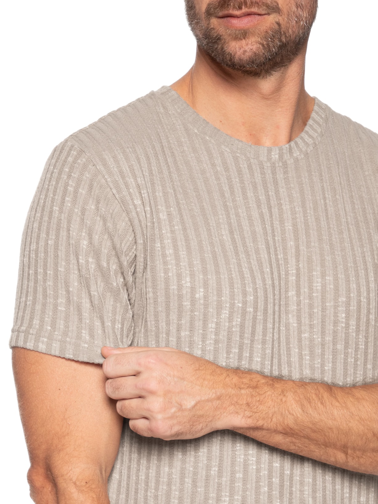 Camiseta Masculina Gola Redonda Com Textura Bege Basiq Men