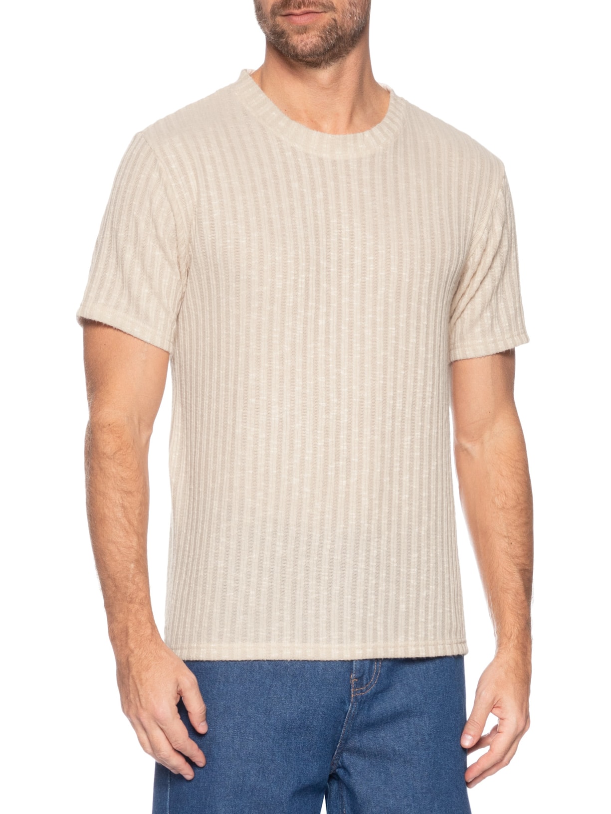 Camiseta Masculina Gola Redonda Com Textura Bege Basiq Men